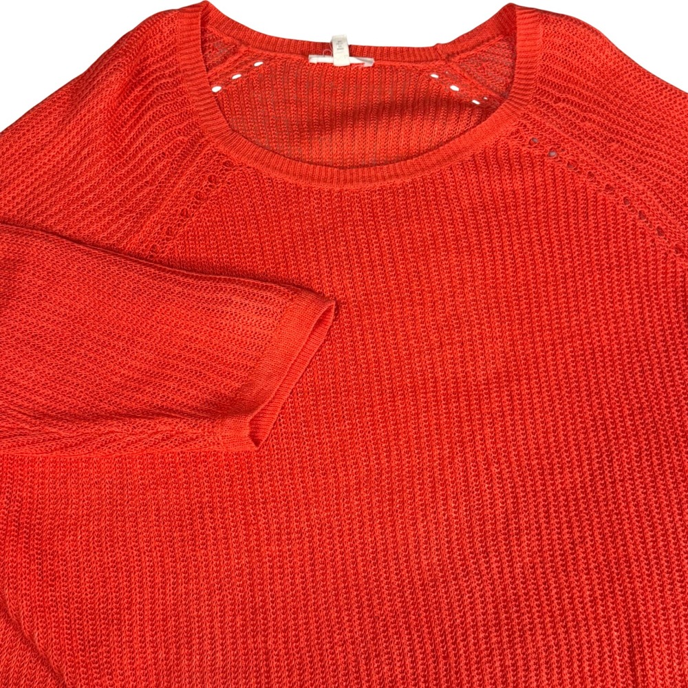 Eileen Fisher 100% Linen Open Knit 3/4 Sleeve Sweater Pullover Coral Womens XL